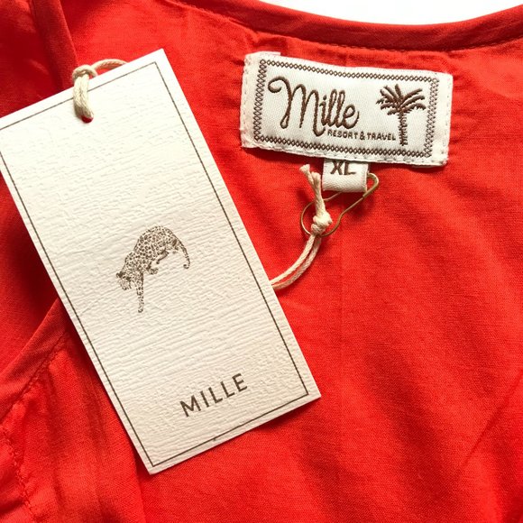 NWT Millie Daisy Mini Dress Womens XL Orange Poppy Voile 3/4 Puff Sleeves NEW - Picture 5 of 13